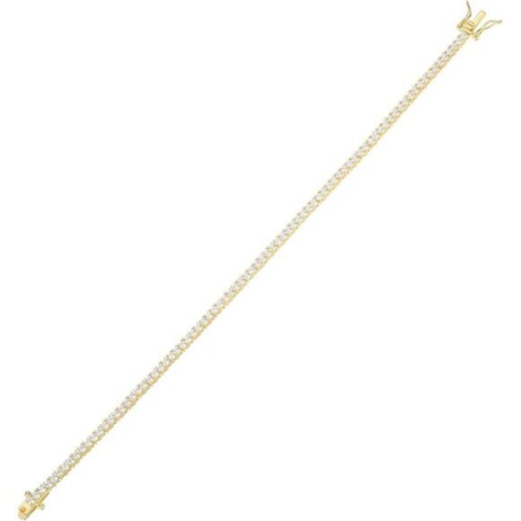 Gold Plated Sterling Silver Tennis Bracelet Cubic Zirconia 7 Inch Jewelry - Picture 2 of 7